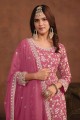 Palazzo Suit in Pink Faux georgette with Embroidered