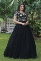 Black Gown Dress in Sequins Faux georgette