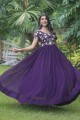 Sequins Faux georgette Gown Dress in Purple with Dupatta