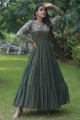 Faux georgette Green Gown Dress in Sequins
