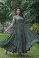 Faux georgette Green Gown Dress in Sequins