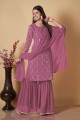 Embroidered Georgette Pink Palazzo Suit with Dupatta