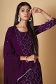 Georgette Palazzo Suit in Wine  with Embroidered