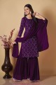 Georgette Palazzo Suit in Wine  with Embroidered