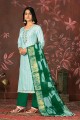 Cotton Palazzo Suit in Sea green with Hand
