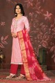 Hand Cotton Palazzo Suit in Red with Dupatta