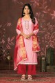 Hand Cotton Palazzo Suit in Red with Dupatta