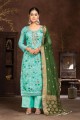 Printed Art silk Palazzo Suit in Blue with Dupatta