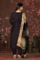 hand work plain suit in black with dupatta