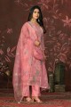 Organza Salwar Kameez with Embroidered in Peach
