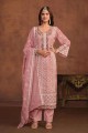 Pink Straight Pant Suit in Embroidered Organza