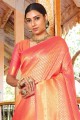 Zari,weaving Handloom silk Saree in Orange
