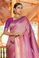Handloom silk Zari,weaving Purple Saree Blouse