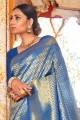 Zari,weaving Handloom silk Saree in Blue Blouse