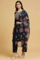 Cotton Straight Pant Suit with Printed in Blue