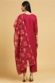 Pink Straight Pant Suit in Printed Cotton