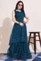 Embroidered Soft net Teal blue Saree