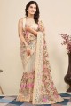 Soft net Saree Peach with Embroidered