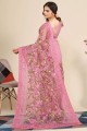 Soft net Embroidered Pink Saree