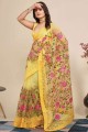Yellow Saree  Soft net with Embroidered