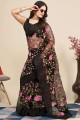 Black Saree Soft net with Embroidered