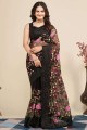 Black Saree Soft net with Embroidered
