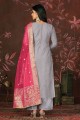 Grey Hand Straight Pant Suit in Chennai silk