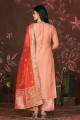 Chennai silk Peach Straight Pant Suit with Dupatta