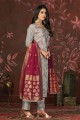 Chennai silk Straight Pant Suit in Grey with Dupatta