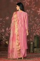 Pink Plain Hand work Straight Pant Suit with Dupatta