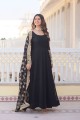 Embroidered Faux georgette Black Gown Dress with Dupatta