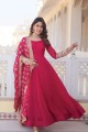 Pink Gown Dress in Embroidered Faux georgette