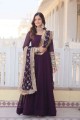 Wine Faux georgette Embroidered Gown Dress with Dupatta