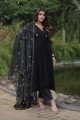 Faux georgette Anarkali Suit with Embroidered in Black