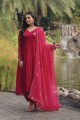 Faux georgette Embroidered Pink Anarkali Suit with Dupatta