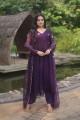 Purple Embroidered Anarkali Suit in Faux georgette