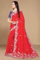 Red Saree Embroidered Chiffon
