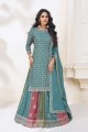 Sky blue  Embroidered Sharara Suit in Chiffon