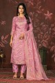 Weaving Banarasi silk Straight Pant Suit in Pink with Dupatta