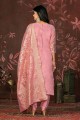 Weaving Straight Pant Suit in Peach Banarasi silk