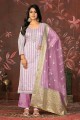 Cotton Straight Pant Suit in Purple with Dupatta