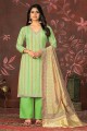 Green Straight Suit in Hand work Cotton