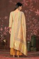 Mustard  Straight Suit with Hand work Cotton