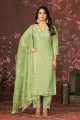 Green Straight Pant Suit in Hand work Cotton