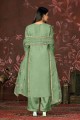 Hand work Organza Straight Pant Suit in Green with Dupatta