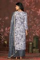 Hand work  Cotton Grey Straight Pant Suit with Dupatta