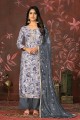 Hand work  Cotton Grey Straight Pant Suit with Dupatta