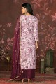 Maroon Straight Pant Suit with Hand work Cotton