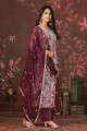 Maroon Straight Pant Suit with Hand work Cotton