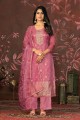 Hand Cotton Straight Pant Suit in Pink